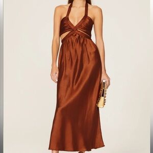 Line & Dot Rust/Copper Halter Dress